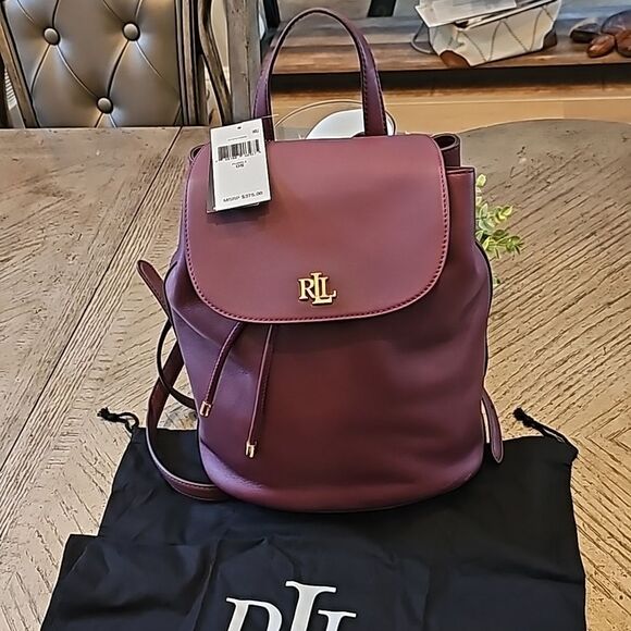 Ralph Lauren winny backpack NWT fine grain cow leather wine color - Picture 11 of 11